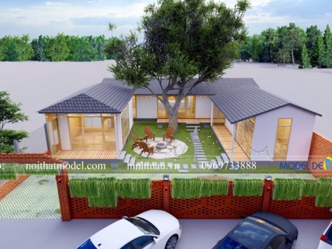 Mẫu thiết kế quán cà phê sân vườn tông tím ấn tượng